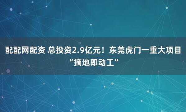 配配网配资 总投资2.9亿元！东莞虎门一重大项目“摘地即动工”